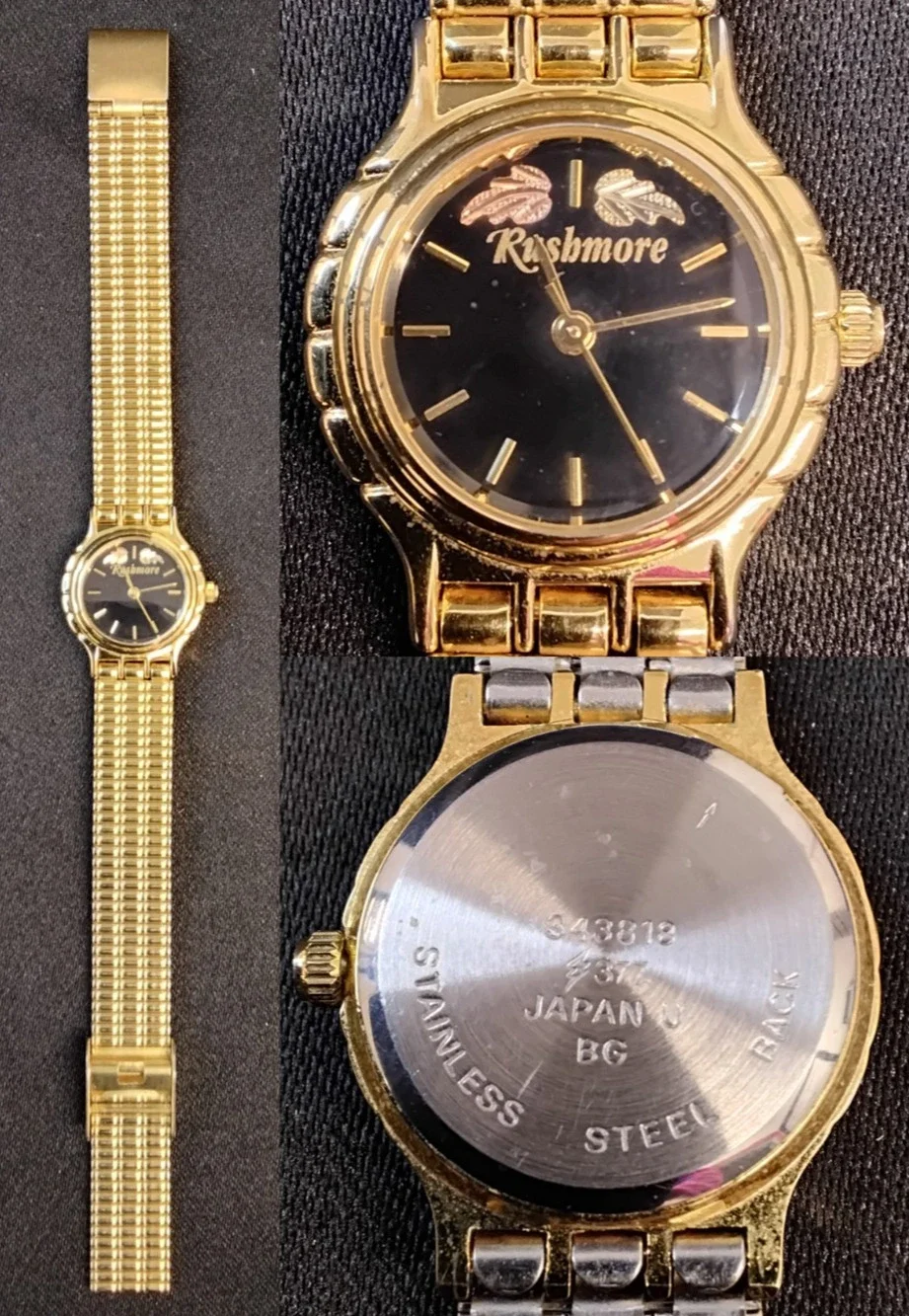 Rushmore Black Hills Gold Tone Women's Watch Black Dial Leaf #Z5873